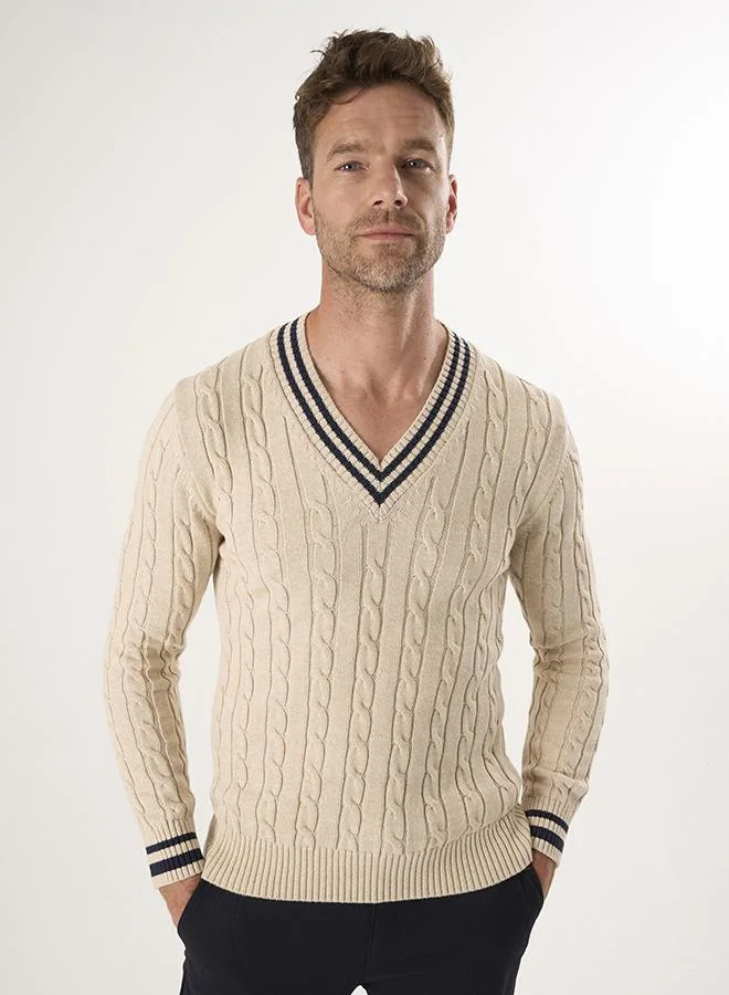 V-Neck Basic Cable Knit Pullover