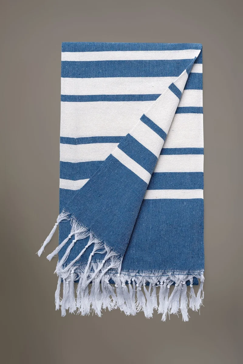 Fancy beach towel 100% cotton fabric 100x175cm - White/Blue
