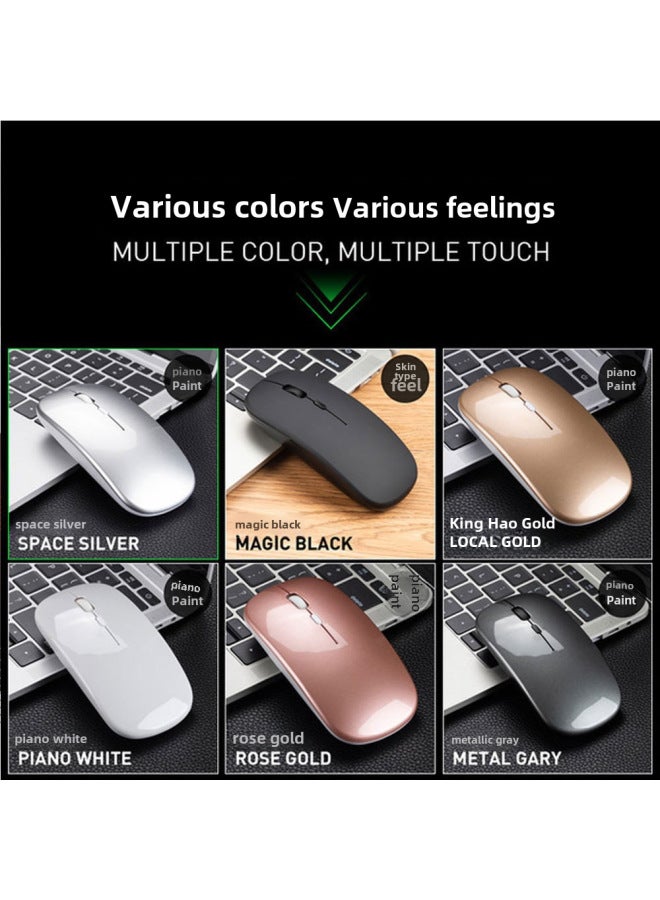Loquat Luminous Office Bluetooth Mute Wireless Mouse Gift Gaming Computer Laptop Charging Mouse-Color:Charging And Lighting 2.4g Wireless + Bluetooth★★★ Space Silver - Image 3