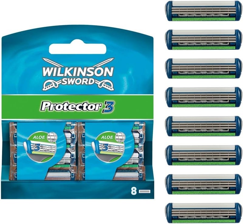 Wilkinson Sword Protector 3 Mens Razor Blade Refills x 8 - Image 1