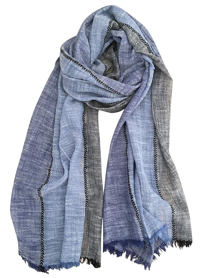 GERINLY Color Block Fall Scarf for Men Long Neck Wraps Shawl Urbanstyle Scarf Gift for Men Thin Scarves Bufandas Para Hombres (Navy Blue Black) - Image 1