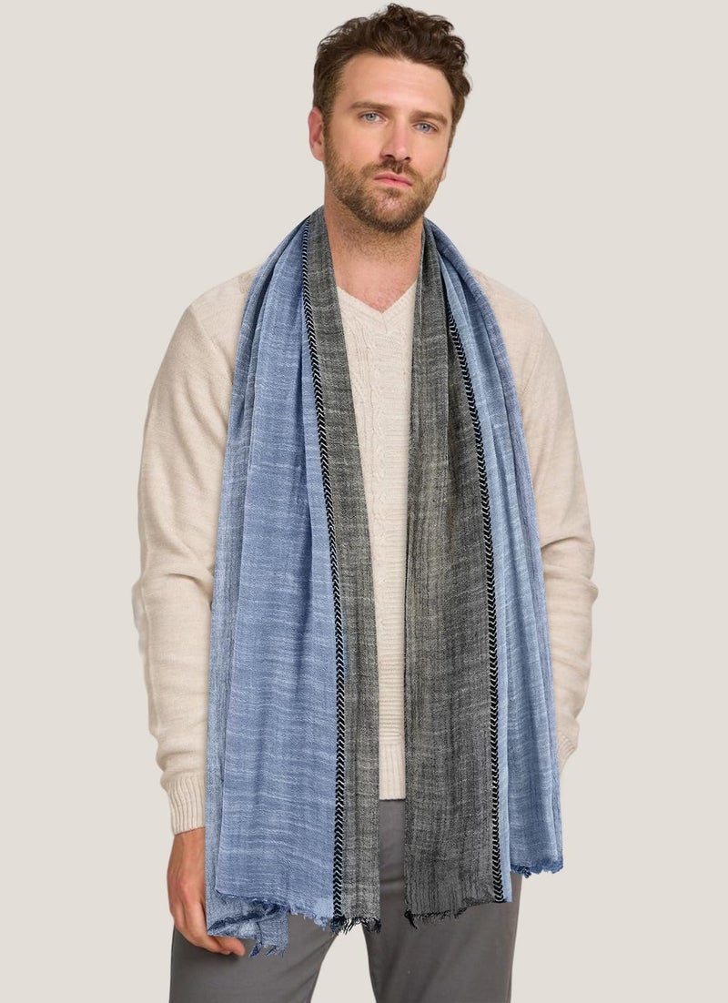 GERINLY Color Block Fall Scarf for Men Long Neck Wraps Shawl Urbanstyle Scarf Gift for Men Thin Scarves Bufandas Para Hombres (Navy Blue Black) - Image 3