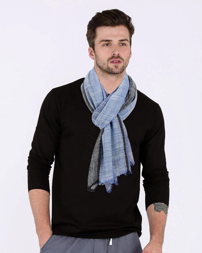 GERINLY Color Block Fall Scarf for Men Long Neck Wraps Shawl Urbanstyle Scarf Gift for Men Thin Scarves Bufandas Para Hombres (Navy Blue Black) - Image 2