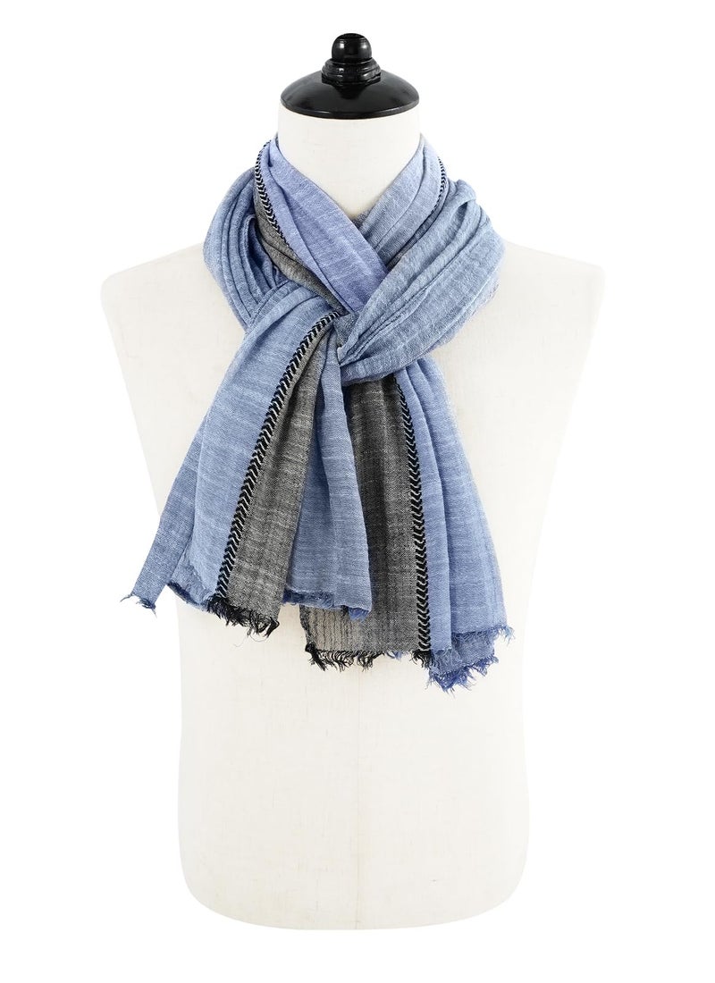 GERINLY Color Block Fall Scarf for Men Long Neck Wraps Shawl Urbanstyle Scarf Gift for Men Thin Scarves Bufandas Para Hombres (Navy Blue Black) - Image 4