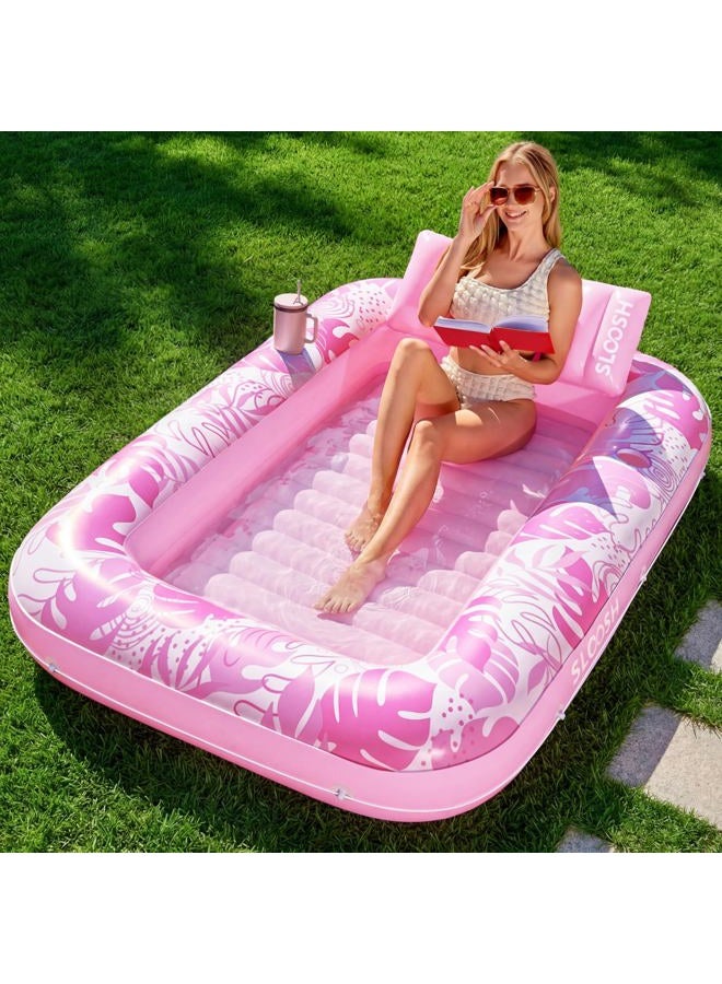 Sloosh Inflatable Pool Lounger for Adults, 70" x 46"/1.78m x 1.16m Large Tanning Bath Pool Floats Inflatable Tanning Bed Pool Raft Lounge Floatie - Image 1