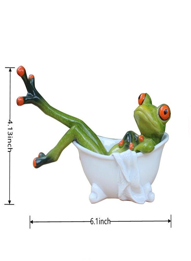 Queemie Creative Resin Frogs Figurines, Funny Mascot Frog Lying in The Bathtub Crafts Sculptures Statues for Home Office Desk Tabletop Bathroom Decorations Gifts - Image 3