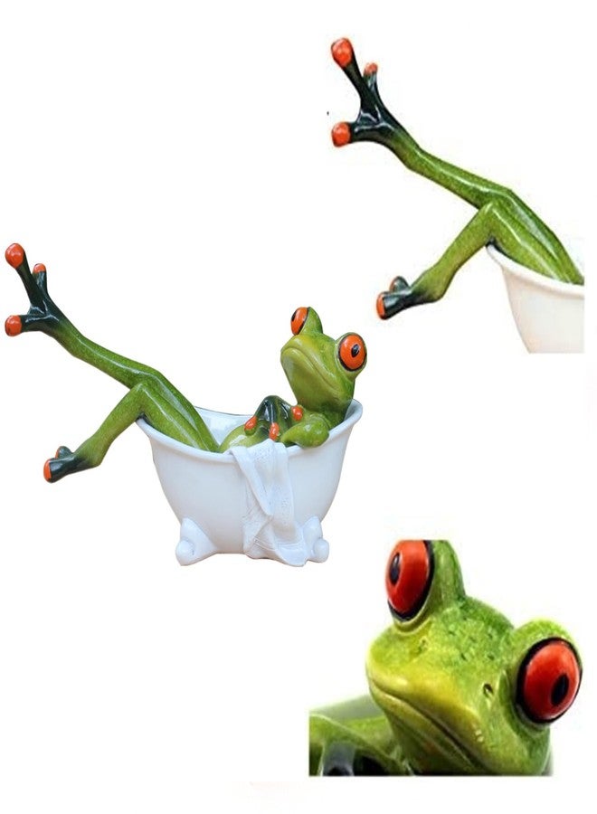 Queemie Creative Resin Frogs Figurines, Funny Mascot Frog Lying in The Bathtub Crafts Sculptures Statues for Home Office Desk Tabletop Bathroom Decorations Gifts - Image 2