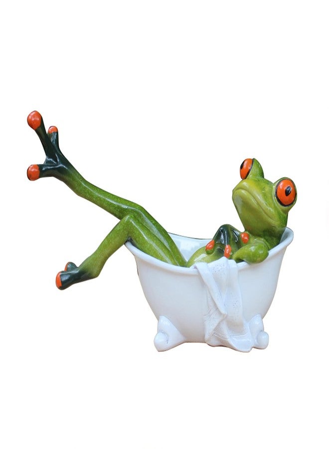 Queemie Creative Resin Frogs Figurines, Funny Mascot Frog Lying in The Bathtub Crafts Sculptures Statues for Home Office Desk Tabletop Bathroom Decorations Gifts - Image 1