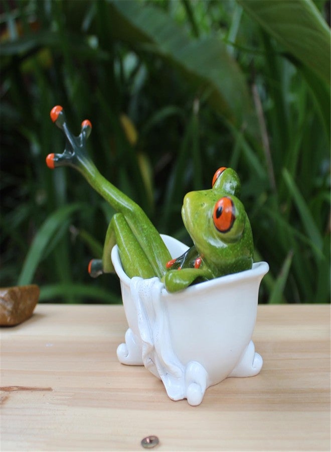Queemie Creative Resin Frogs Figurines, Funny Mascot Frog Lying in The Bathtub Crafts Sculptures Statues for Home Office Desk Tabletop Bathroom Decorations Gifts - Image 5