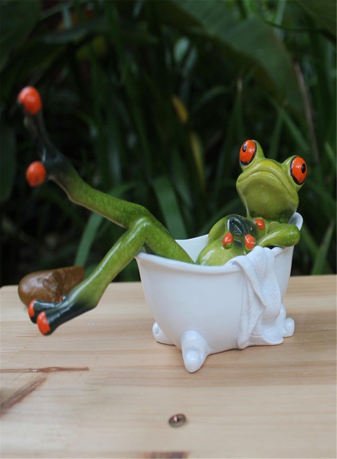 Queemie Creative Resin Frogs Figurines, Funny Mascot Frog Lying in The Bathtub Crafts Sculptures Statues for Home Office Desk Tabletop Bathroom Decorations Gifts - Image 4