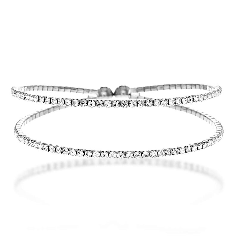 NTLX Crystal Bracelet for Women â€“ Rhinestone Bangle Bracelet â€“ Silver Plated - Flexible & Adjustable â€“ Two Row - Bridal, Wedding, Prom, Party, Pageant, Evening, Casual, Bracelet - with Gift Box - Image 1
