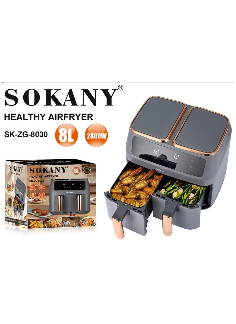 sokany - Sokany SK-ZG-8030 Two Zones Cyclonic Air One-Pot Dual-Use Air Fryer - Image 1