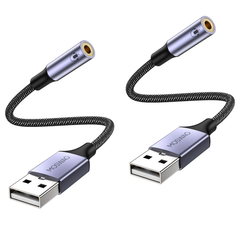 MOSWAG USB to 35mm Jack Audio AdapterUSB to Aux Cable with TRRS 4Pole MicSupported Headphone AUX Adapter External Sound Card for PC PS4 PS5 and More 065Ft20cm2pack Nylon Braided - Image 2