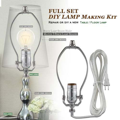 EMNOOTI Lamp Making Kit,Make a Lamp or Repair Kit,3-Way Lamp Socket with Matching Cord Lamp Harp Set,Lamp Wiring Kit for Table Floor Lamp,Essential Hardware for DIY Lamp Design or Repair (Silver, 1) - Image 4