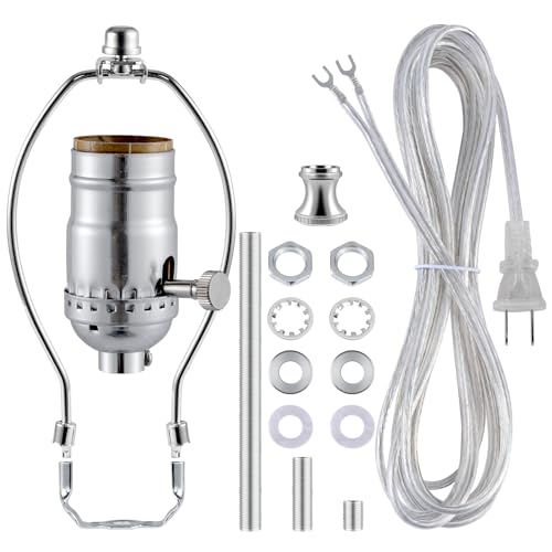 EMNOOTI Lamp Making Kit,Make a Lamp or Repair Kit,3-Way Lamp Socket with Matching Cord Lamp Harp Set,Lamp Wiring Kit for Table Floor Lamp,Essential Hardware for DIY Lamp Design or Repair (Silver, 1) - Image 1