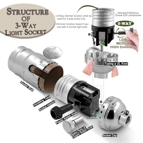 EMNOOTI Lamp Making Kit,Make a Lamp or Repair Kit,3-Way Lamp Socket with Matching Cord Lamp Harp Set,Lamp Wiring Kit for Table Floor Lamp,Essential Hardware for DIY Lamp Design or Repair (Silver, 1) - Image 2