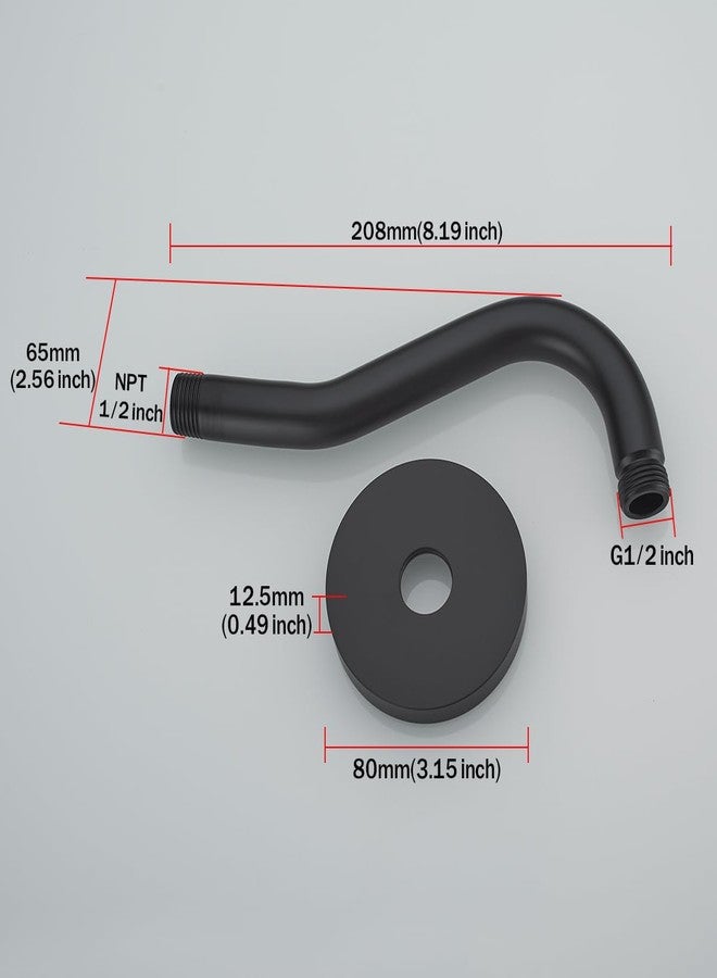 راندم ذراع دش منحني عشوائي مع شفة، ذراع تمديد رأس دش أسود غير لامع على شكل حرف S مقاس 8 بوصات مثبت على الحائط، من الفولاذ المقاوم للصدأ. RD-91068-8MB - Image 2