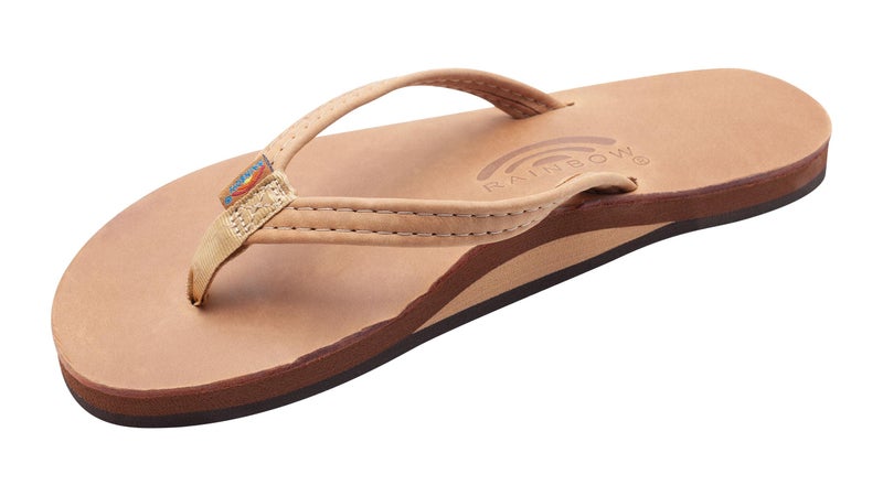 Rainbow Sandals Ladies Luxury Leather - Single Layer Arch Support With 1/2" Narrow Strap, Buckskin, Ladies Size Medium / 6.5-7.5 - Image 1
