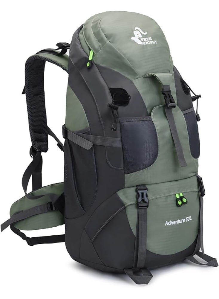 Free Knight 50L Hiking Backpack, Water Resistant Lightweight Outdoor Sport Daypack Travel Bag for Camping Climbing Skiing Cycling (Army Green - With Shoe Compartment) - Image 1