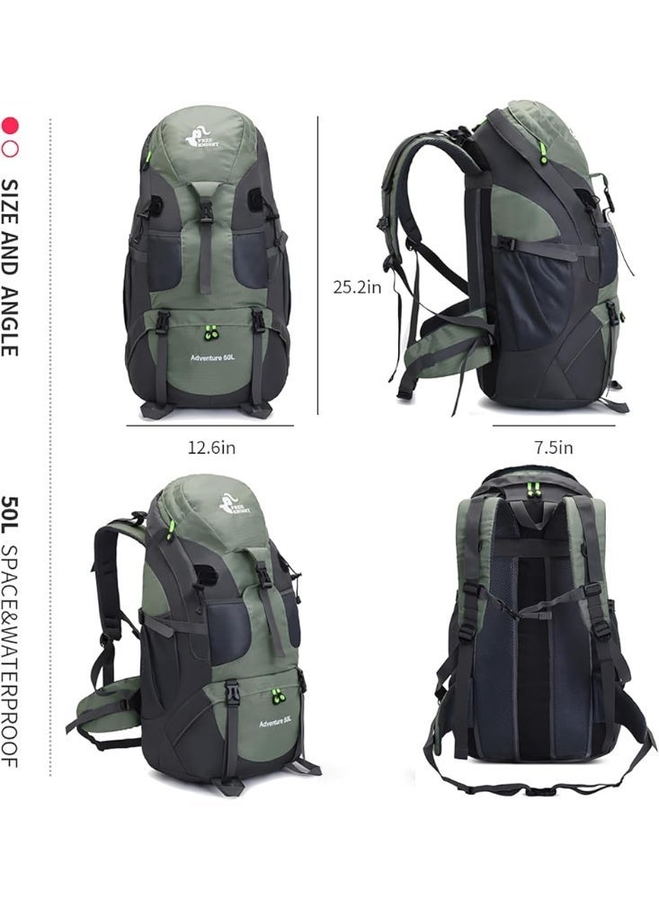 Free Knight 50L Hiking Backpack, Water Resistant Lightweight Outdoor Sport Daypack Travel Bag for Camping Climbing Skiing Cycling (Army Green - With Shoe Compartment) - Image 2