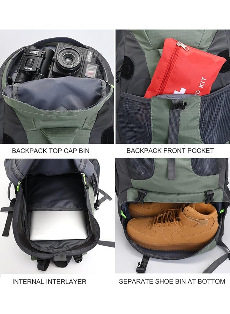 Free Knight 50L Hiking Backpack, Water Resistant Lightweight Outdoor Sport Daypack Travel Bag for Camping Climbing Skiing Cycling (Army Green - With Shoe Compartment) - Image 4