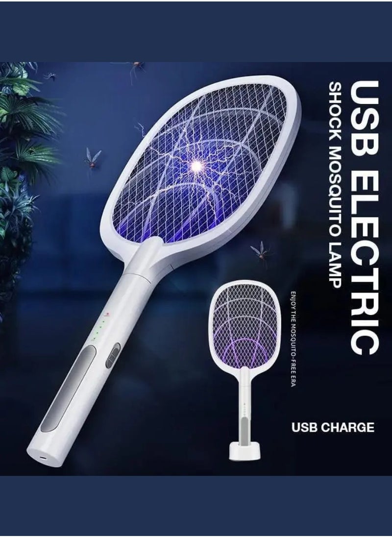 GECKO - 2 In 1 Electric Fly Swatter Mosquito Killer Bat Mosquitoes Lamp Racket Pest Killer USB Rechargeable Bug Zapper With Grid 3-Layer Mesh Insect Killer Electric Fly Trap For Home And Outdoor Pest Control - Image 1