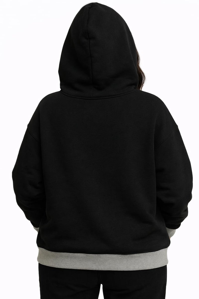 RodZen Cotton Fleece Oversized/Loose Fit Hooded Sweatshirt Full Sleeves Solid Jumper Hoodie for Women/Girls (Black, L) - Image 2