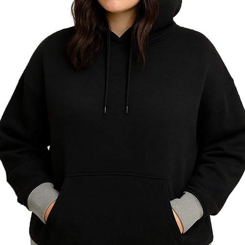 RodZen Cotton Fleece Oversized/Loose Fit Hooded Sweatshirt Full Sleeves Solid Jumper Hoodie for Women/Girls (Black, L) - Image 3