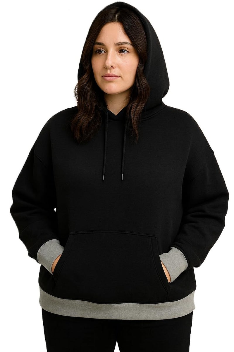 RodZen Cotton Fleece Oversized/Loose Fit Hooded Sweatshirt Full Sleeves Solid Jumper Hoodie for Women/Girls (Black, L) - Image 4