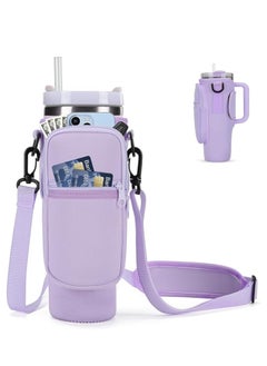 Generic Water Bottle Tote for Stanley 40oz Tumbler, Water Bottle Holder with Pouch and Adjustable Strap, Sleeve Accessory with 40oz Cup Pocket (Purple)  - Image 1