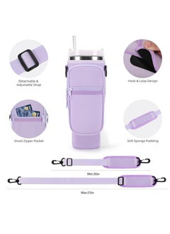 Generic Water Bottle Tote for Stanley 40oz Tumbler, Water Bottle Holder with Pouch and Adjustable Strap, Sleeve Accessory with 40oz Cup Pocket (Purple)  - Image 3