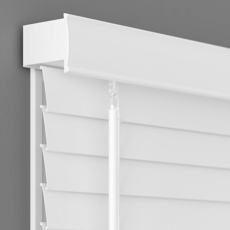 Lumino - 2" Cordless Flat Slat Faux Wood Window Blinds for Home - 34" W x 64" L - White, Faux Wood Blinds for Indoor Windows, Venetian Room Darkening Blinds - Image 1