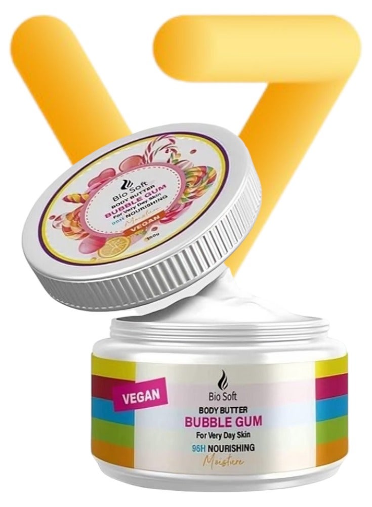 Bio Soft Body Butter Bubble Gum - 150 G Body Butter for Dry Skin Deep Moisturizing – Bubble Gum Scent Body Cream – Fast Absorbing Nourishing Body Lotion for Soft Skin – Elbows, Knees & Heels Care - Image 1