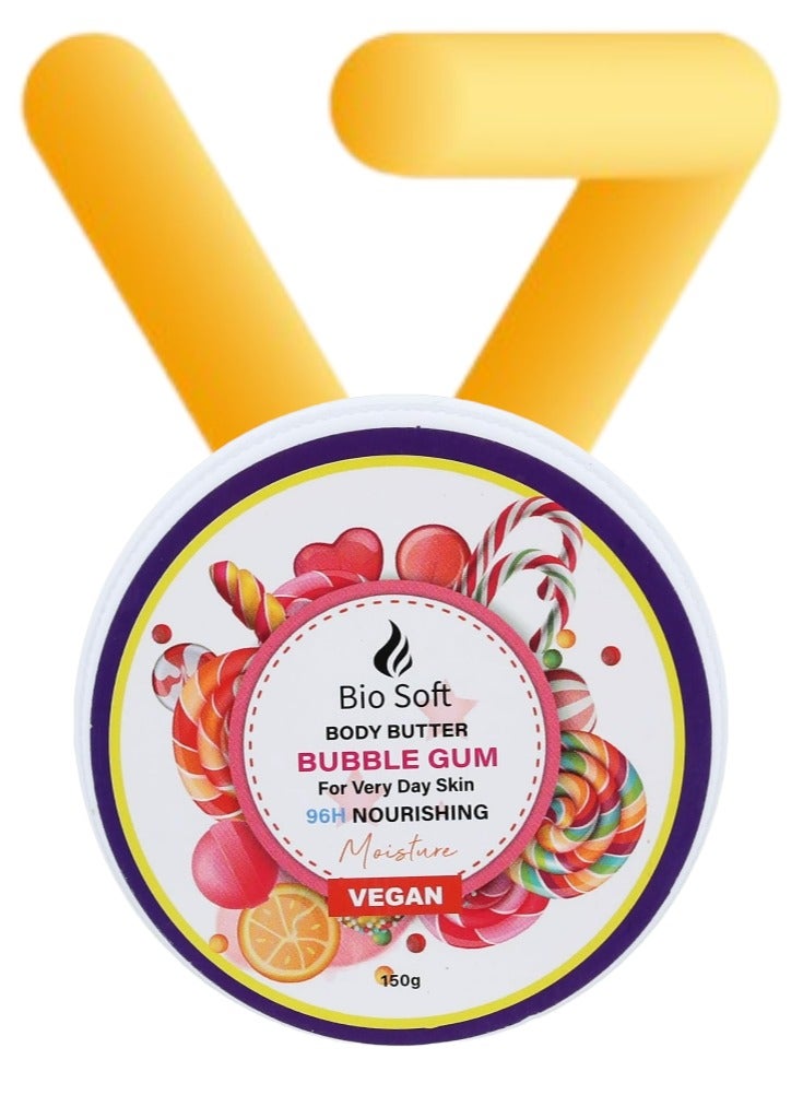 Bio Soft Body Butter Bubble Gum - 150 G Body Butter for Dry Skin Deep Moisturizing – Bubble Gum Scent Body Cream – Fast Absorbing Nourishing Body Lotion for Soft Skin – Elbows, Knees & Heels Care - Image 2