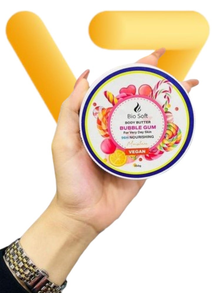 Bio Soft Body Butter Bubble Gum - 150 G Body Butter for Dry Skin Deep Moisturizing – Bubble Gum Scent Body Cream – Fast Absorbing Nourishing Body Lotion for Soft Skin – Elbows, Knees & Heels Care - Image 3