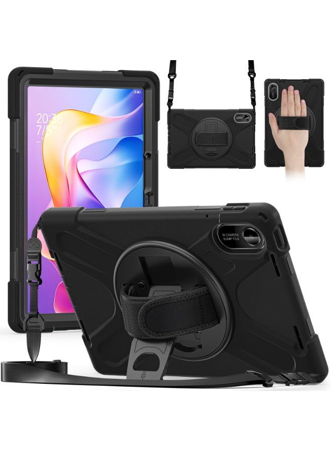 Tablet Case for Xiaomi Redmi Pad 2 11-inch (2025), 360° Rotatable Hand Strap and Kickstand, Heavy Duty Rugged Shockproof PC+Silicone Cover with Shoulder Strap