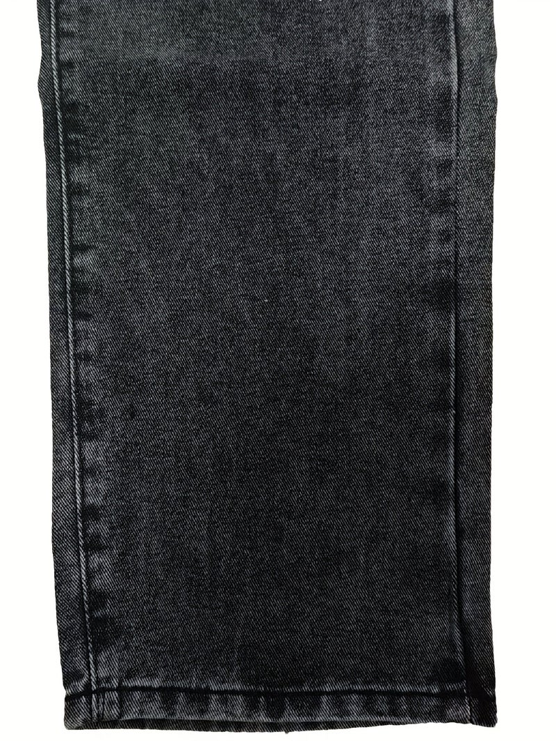 New Streetwear Trend Men's Baggy Jeans, Fashionable Men's Solid Color Straight-Leg Loose Fit Denim Pants - Image 5
