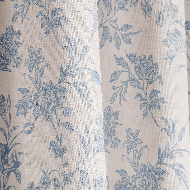 WOUVMA Extra Long Blue Shower Curtain Floral Cotton Linen Cottagecore Shower Curtain for Bathroom 84" L x 72" W - Image 2