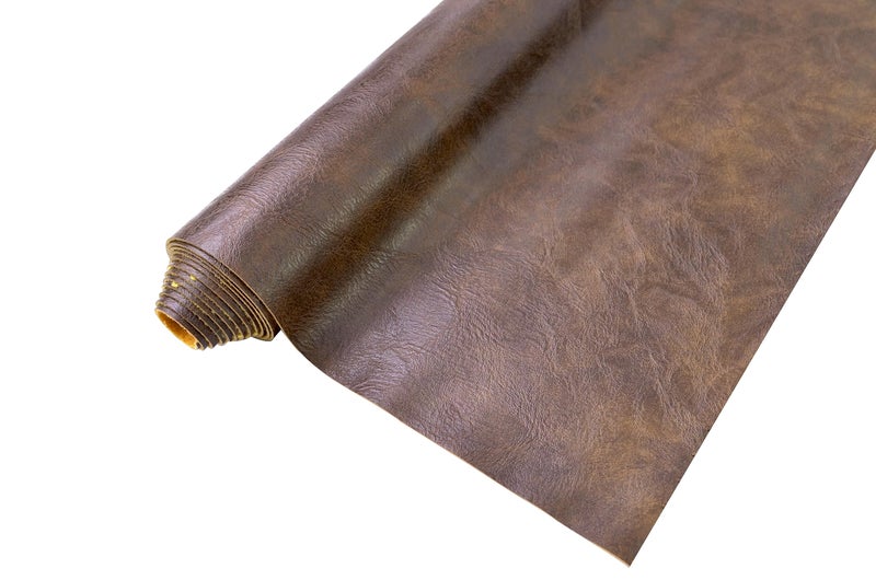 Bobeey 1 Yards 54" x 36" Dark Brown Faux Leather Fabric Distressed Crazy Horse Soft Fake Leather Fabric by The Yard Dark Brown Upholstery Vinyl for Sofa Bags Chairs Car Seats DIY Crafts - Image 1
