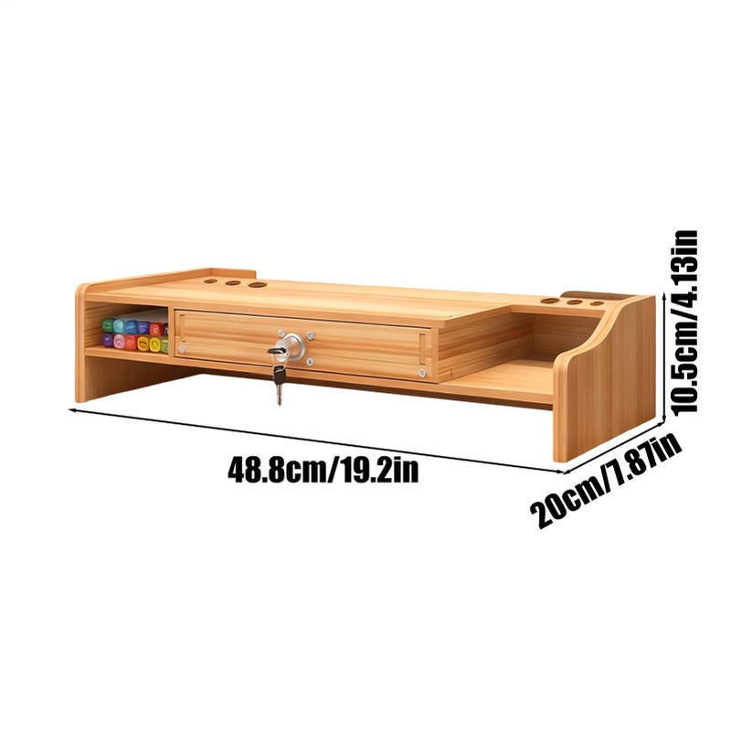 Wood Color Monitor Stand Riser Desktop Organizer With Drawer For Computer Laptop Printer TV Storage 19 21 Inch - Image 3