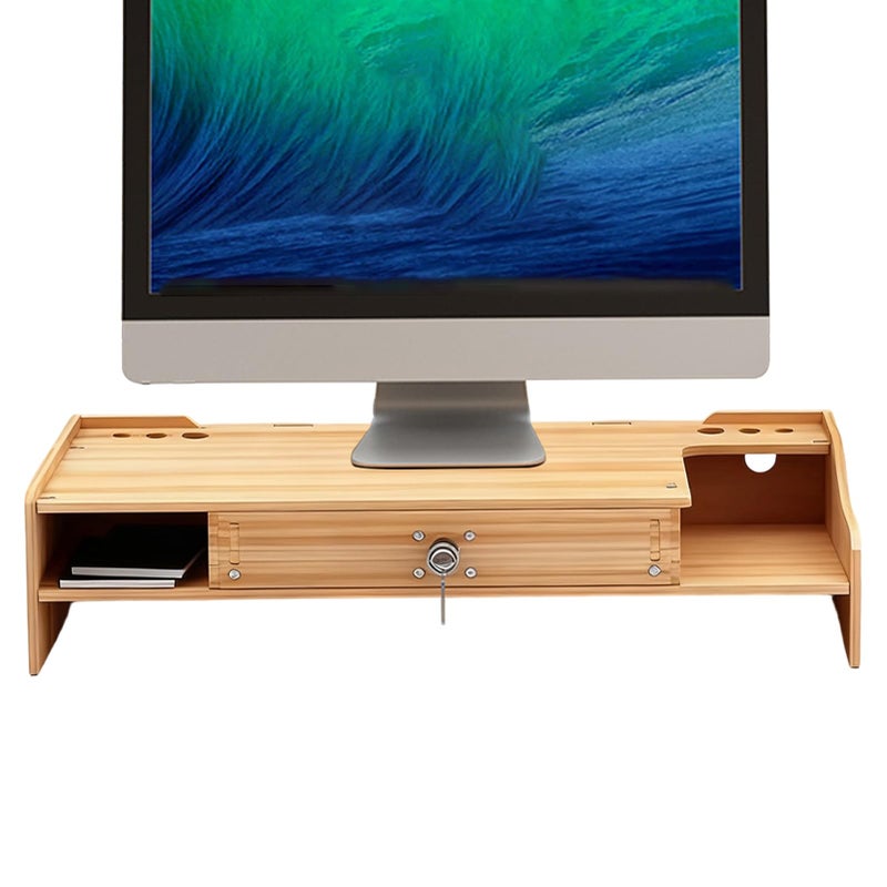 Wood Color Monitor Stand Riser Desktop Organizer With Drawer For Computer Laptop Printer TV Storage 19 21 Inch - Image 2