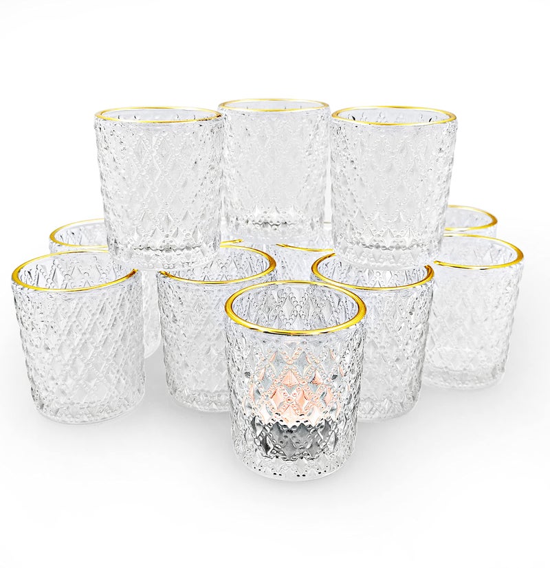 SHMILMH Clear Tealight Candle Holders Set of 24 Glass Votive Candle Holders with Rim for Wedding Table Centerpiece Birthday Party Christmas Decor