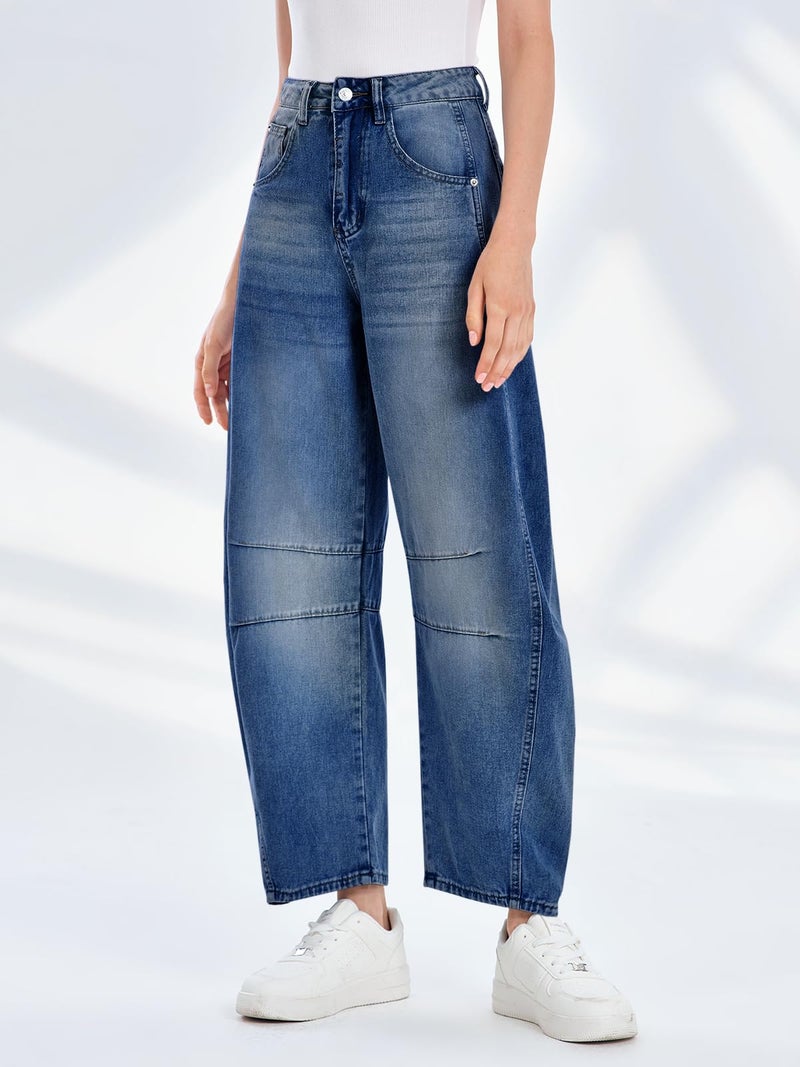 PLNOTME Women's Baggy Boyfriend Jeans Vintage Wide Leg Mid Rise Barrel Ankle Pants - Image 3