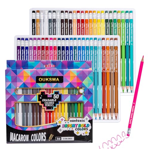 Ouksma Pre-sharpened Colored Pencils with Erasers, Erasable Color Pencils, Drawing Pencil, Art Pencil for School Supplies, Drawing Supplies (50 Colors) - Image 1