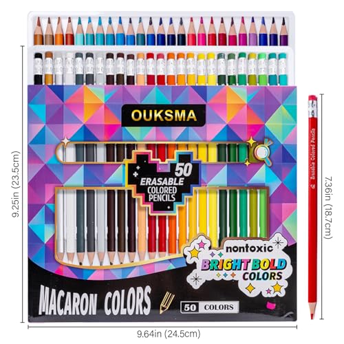 Ouksma Pre-sharpened Colored Pencils with Erasers, Erasable Color Pencils, Drawing Pencil, Art Pencil for School Supplies, Drawing Supplies (50 Colors) - Image 5