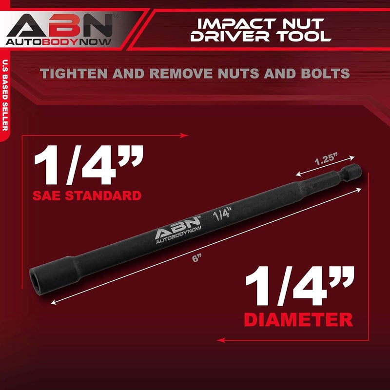 ABN 1/4 IN Impact Nut Driver Tool - SAE 6 IN Long Shank Nut Driver Bits Magnetic Tip Sockets, 1/4 IN Hex Shank - Image 2