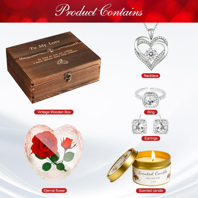 CLTTCLLCT Preserved Roses with Heart Necklace & Candle, Valentines Day Gifts for Her Eternal Flowers Rose Birthday Gifts for Women Girlfriend Wife Mom, To My Love Unique Gift On Mothers Day Anniversary - Image 2
