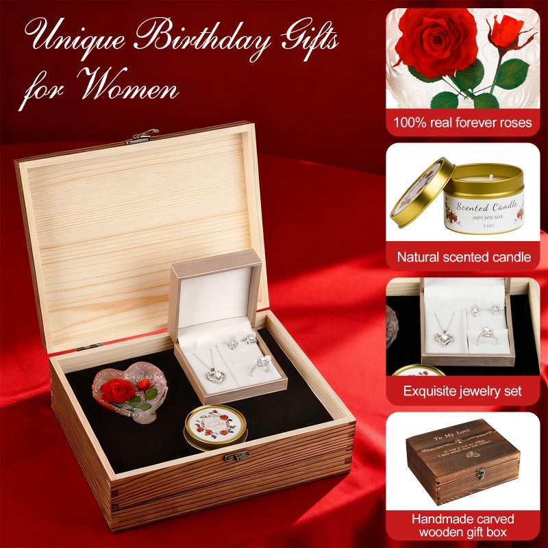 CLTTCLLCT Preserved Roses with Heart Necklace & Candle, Valentines Day Gifts for Her Eternal Flowers Rose Birthday Gifts for Women Girlfriend Wife Mom, To My Love Unique Gift On Mothers Day Anniversary - Image 3
