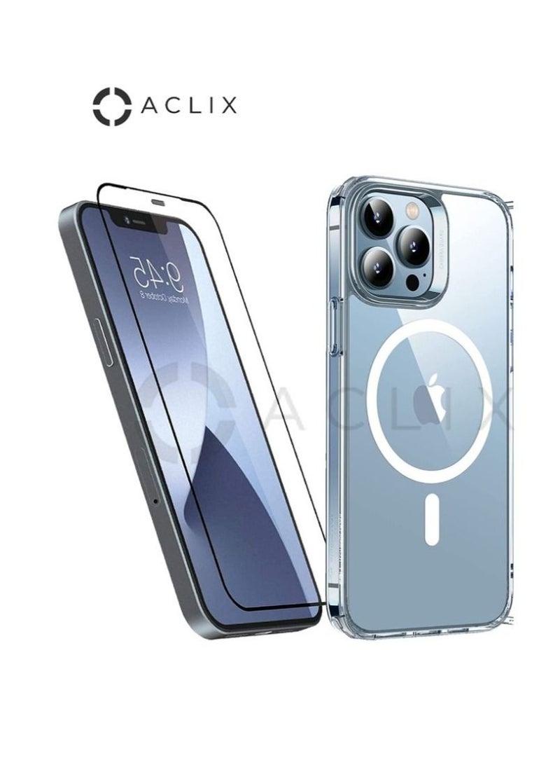 ACLIX 2-in 1 Shockproof Protective Magsafe compatible charging case cover For Apple iphone 14 PRO MAX with 3D Tempered Glass  Screen Protector Clear/black - Image 1
