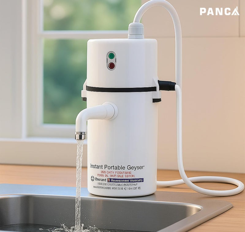 PANCA سخان الماء الفوري مع إيقاف تلقائي | سخان ماء كهربائي محمول للحمام، المطبخ، المكتب، الصالون والمنزل | جهاز ماء ساخن صغير مقاوم للصدمات وسريع التسخين | كفء في استهلاك الطاقة (أبيض) - Image 5